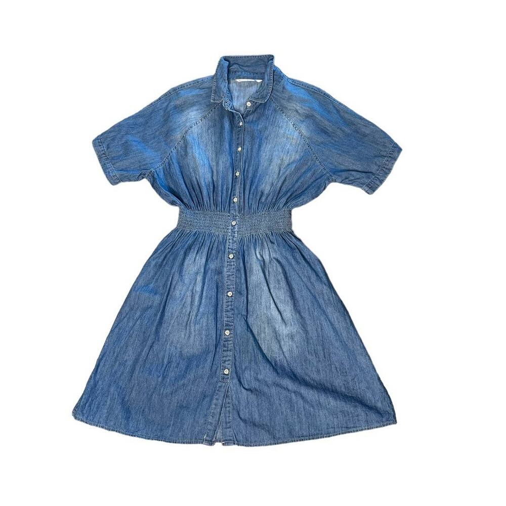 Given Kale DENIM JEAN DRESS Womens Sz LG Western Button Down Stretch Waist